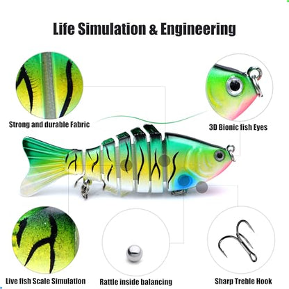 EXAURAFELIS Multi Jointed Swimbaits Fishing Lures for Bass Trout Perch Slow Sinking Lifelike Fishing Lure Kit Swimming Lures Freshwater Saltwater Tackle Box - color: ColorB - 7segment multi-jointed Swimbaits - 4 inch