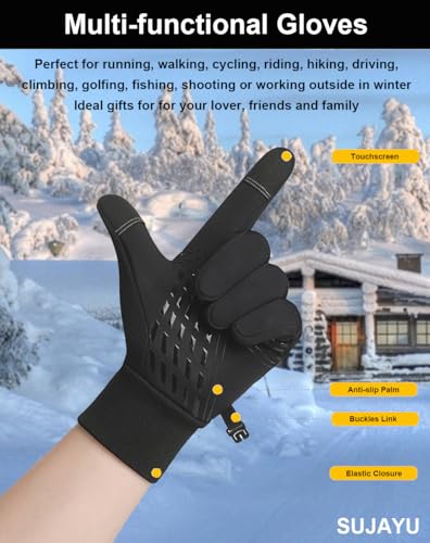 SUJAYU Winter Gloves Men Women, Cold Weather Touch Screen Gloves for Running Cycling Driving Men Women, Warm Gloves Waterproof in Winter Autumn Spring - color: Grey, size: Large