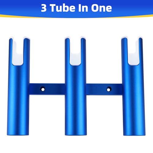 NovelBee 2pcs 3 Tube Fishing Rod Holders for Boat,Aluminium Rod Holders with Screws - color: Blue & White