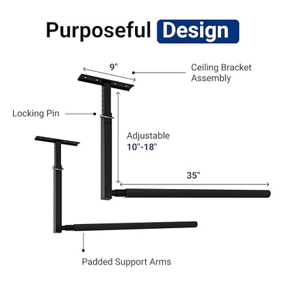 FLEXIMOUNTS Adjustable Overhead Ladder Rack, Garage Ceiling Storage Rack, Ladder Storage Organizer, 35" Extended Arms, 90 lbs Per Arm Heavy Duty Steel Rack for Kayak, Surfboard & Tools - size: Single