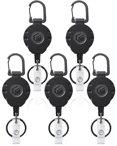 Uniclife 5 Pack Retractable Keychain Heavy Duty Carabiner Badge Holder Tactical ID Badge Reel for up to 8 oz with Stainless Steel 31.5 Inch Steel Wire Rope Retractable Lanyard Clip and Key Ring - color: Black, size: 5 Pack