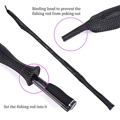 Witwatia Fishing Rod Cover, 7 Pack Fishing Rod Sleeve Socks Pole Glove Protector Cover with Lanyard for Fly, Spinning, Casting, Sea Fishing Rod Accessories Tools(Black)