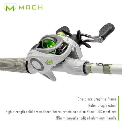 Lew's MACH 2 Spinning Reel and Fishing Rod Combo, IM8 Graphite Blank Fishing Rod, Right or Left-Hand Retrieve, Winn Dri-Tac Ultra Handle, Black/Green - size: 7'2"