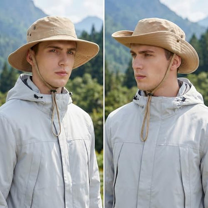 Pistha Sun Hats for Men with Balaclava Face Mask, UV Protection Bucket Hats for Mens Outdoor Fishing Safari Hiking - color: Khaki