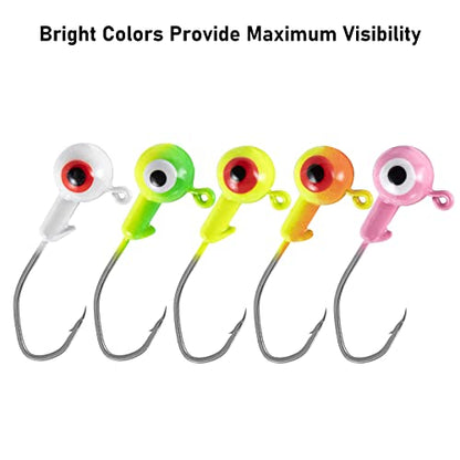Dr.Fish 20 Pack Fishing Jig Heads, Crappie Jigs Round Ball Sickle Hooks Freshwater Fishing Hook Lures Bass Trout Panfish Bluegill - color: Orange Yellow, size: 1/2oz-1/0 Hook