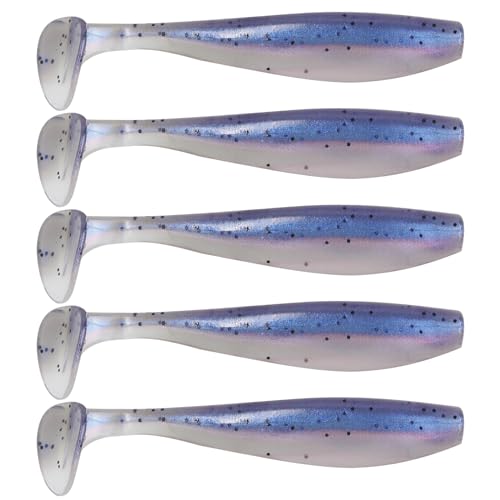 MAFIMOEA 50 Pcs Soft Fishing Lures Plastic Paddle Tail Swim Baits Kit for Bass Trout Walleye Crappie 5 Mixed Colors Fishing Soft Plastic Lure Kit 5.5CM - color: Blue