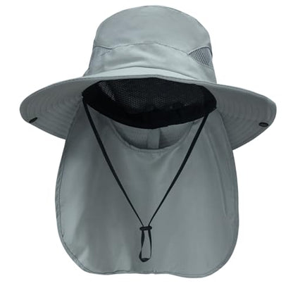 NPQQUAN Sun Hats for Men Women with Neck Flap UPF 50+ UV Protection Wide Brim Bucket Hat Safari Hiking Fishing Hats - color: Grey（neck Flap）
