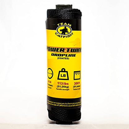 TEAM CATFISH Power Twine with 100% Nylon & 300 ft Heavy-Duty Line - Black | 300 ft #10 nylon twine, 72 lb strength, low stretch, weather resistant, ideal for trot lines, set lines, and outdoor use - style: #14 x 300ft Black