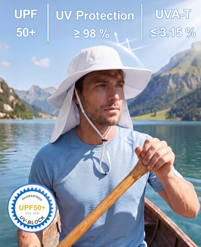 Home Prefer UPF 50+ Wide Brim Sun Hats with Neck Flap Sun Protection Hat for Men Women Gardening Fishing Summer Bucket Hat - color: White