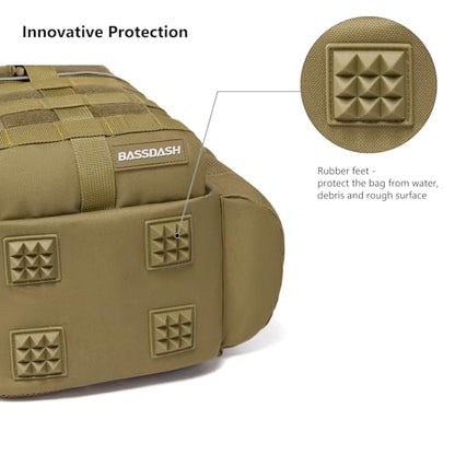 BASSDASH Convertible Fishing Backpack Sling Bag with Rod Holder, Adjustable Tactical Water-Resistant Tackle Storage Pack FP07 - color: Brown Khaki, size: Standard