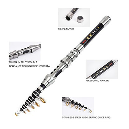 2Pcs Telespoic Fishing Rod and Reel Combos with Spinning Reel and Necessary Lure Accessories Portable Carrier Bag for Saltwater Freshwater