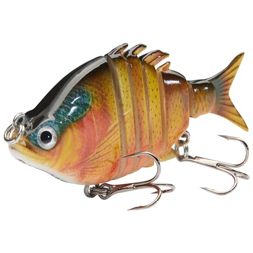 Bassdash SwimPanfish 2.5”/0.34oz Hard Bluegill Swimbaits Multi Jointed Topwater Trout Bass Fishing Crank Lure,Pack of 4 - color: RBOB