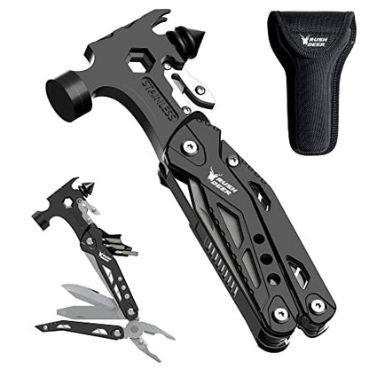 Rush Deer Camping Essentials Multitool,16 in 1 Multi Tool Survival Gear with Hammer, Pliers, Knife, Screwdrivers, Bottle Opener & Car Safety Hammer, for Camping, Hiking, Gift for Dad Him - style: Upgraded Version