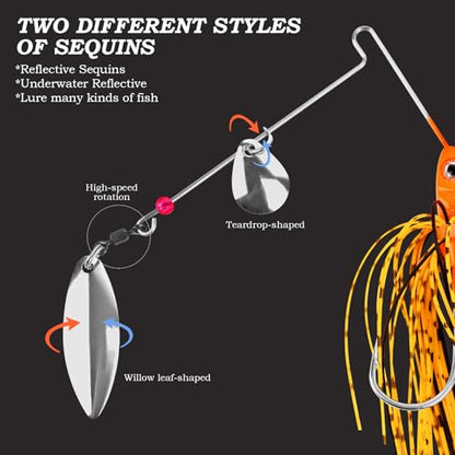 Bass Spinner Baits Fishing Lures | Spinner Baits for Bass Fishing Hard Metal Buzzbait jigs with Skirt for bass pike trout salmon Lures Spinnerbait Swimbait