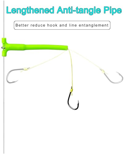 Abrasion Resistant Braided Fishing Lines with 3 Hooks and Stainless Steel Snap Connect, Anti-Tangle Tandem Fishing Hooks with Organizer, 5 Sets of Hooks with Storage Box