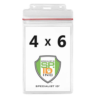 5 Pack - Extra Large Waterproof Badge Holder - 4 X 6 Inch Passport Size - Heavy Duty with Resealable Zip Top Closure - Clear Plastic 4x6 Vertical Holders by Specialist ID (Great for Cruise Essentials) - size: 5 Pack