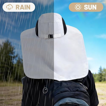 Solar Fan Hat Wide Fishing Hat Breathable Neck Flap Bucket Hats Outdoor Sun Hats for Men Women with USB Charging - color: Light Gray