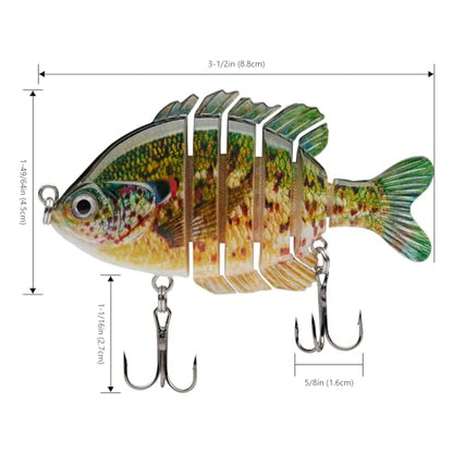 BASSDASH SwimPanfish Multi Jointed Panfish Bluegill Swimbaits Hard Topwater Bass Lures Fishing Lure Crank Saltwater 3.5in/0.85oz - color: Spotted Sunfish