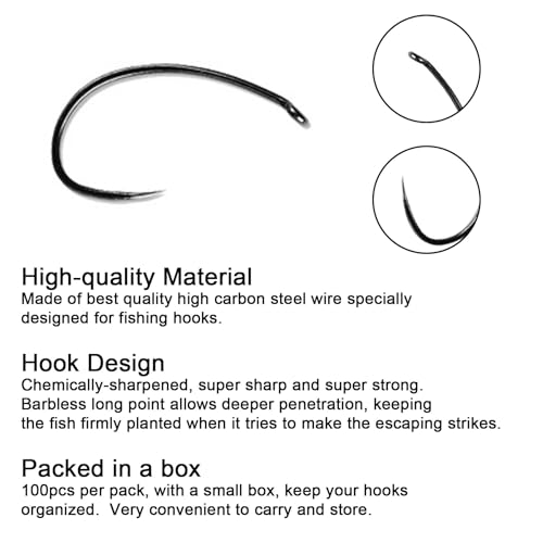 Eupheng Fly Fishing Hooks 100pc Pack Barbless Catch & Release Dry Wet Nymph Shrimp&Pupa, Streamer, Caddis, Jig, Scud Flies Fishing Hooks - color: EP Fly-C&R-SCUD-0001, size: #10