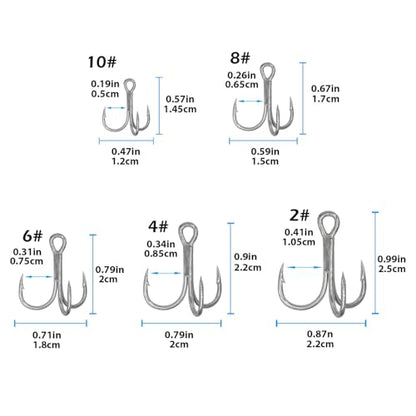 Treble Fishing Hooks 3X Strong 50PCS Triple Hooks Sharp Barbed Round Bend for Freshwater Saltwater Lures Fish - color: White, size: 2# 50pcs