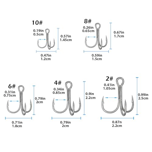 Treble Fishing Hooks 3X Strong 50PCS Triple Hooks Sharp Barbed Round Bend for Freshwater Saltwater Lures Fish - color: White, size: 6# 50pcs