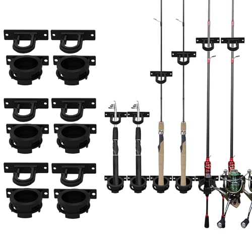 Aventik Ceiling Fishing Rod Holder for Garage Wall Mount Ceiling 4/6 Set Fishing Pole Holders Vertical/Horizontal Roof Rack Garage Door Slide Fishing Rod Rack