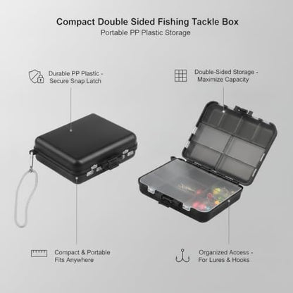 Fits Standard Vest Pockets and Kayak Hatches: Compact Double-Sided Fishing Tackle Box for Lures and Hooks, Black PP Plastic Storage Container - size: 4.57 x 3.62 x 1.26 in