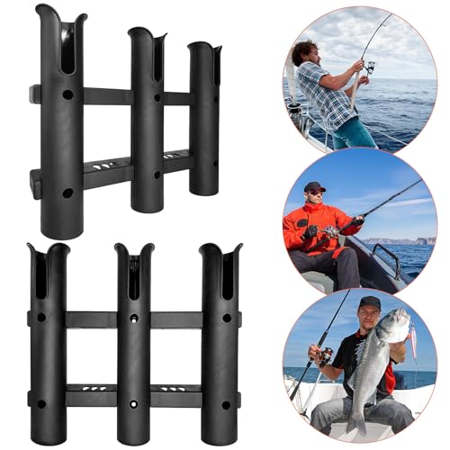 Fishing Rod Holder Bracket Tube 3 Rod Rack Wall Mounted Rod Holder Portable Fishing Pole Holders for Boat Truck Kayak Garag (Black)