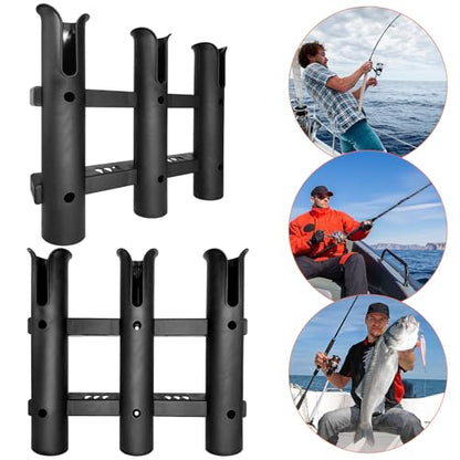 Fishing Rod Holder Bracket Tube 3 Rod Rack Wall Mounted Rod Holder Portable Fishing Pole Holders for Boat Truck Kayak Garag (Black)