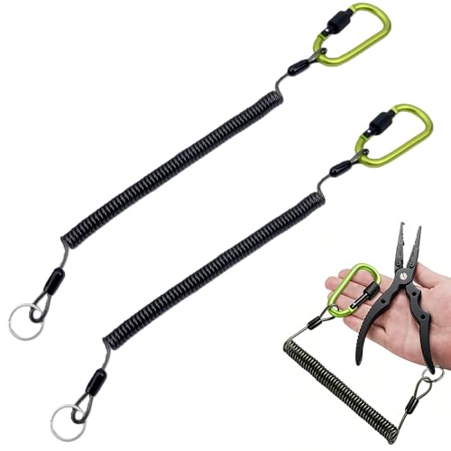 2 Pack Fishing Lanyard Steel Wire Coiled Lanyard Tool, 78.7 Inch Reinforced Version Retractable Fishing Coiled Lanyards with buckle hook for Fishing Lip Grips Pliers Fishing Rods Kayak Fish Tools