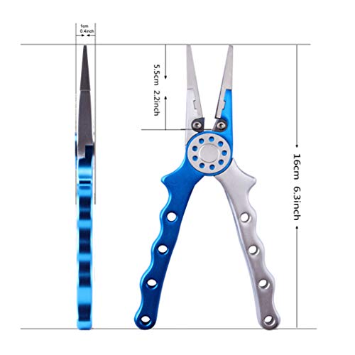 Professional Saltwater/Fresh Water Aluminum Fishing Pliers Tungsten Carbide Cutters Hook Remover with Sheath and Lanyard - color: Blue