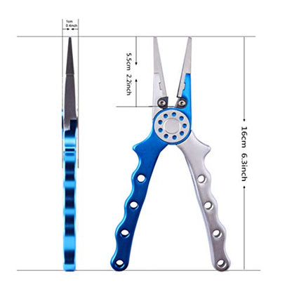 Professional Saltwater/Fresh Water Aluminum Fishing Pliers Tungsten Carbide Cutters Hook Remover with Sheath and Lanyard - color: Blue