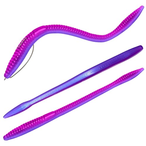 Phat Pak Baits - Slinky Worm Zoom Trick Worm Style Straight Tail Floating Worm Bass Fishing Lure 20ct 6.5" - color: Green Pumpkin Blue Flake