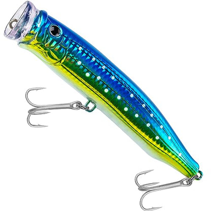THKFISH Popper Lures Saltwater Tuna Popper Topwater Fishing Lures for Surf Fishing Bass with 3D Eyes for GT Tuna Large Fish 5.9in 1pc/3pcs - color: 1PC-BLU-GRN