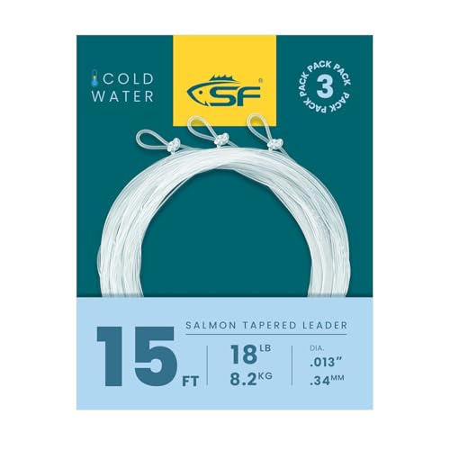 SF Pre-Tied Loop Fly Fishing Tapered Leader Nylon Clear Trout Freshwater Saltwater Bonefish Permit Bass Salmon Steelhead 7.5FT 9FT 10FT 12FT 15FT 0X 1X 2X 3X 4X 5X 6X 7X - size: 15FT-18LB, style: Salmon/Steelhead Knotted 3-pack
