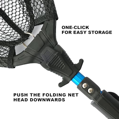 YHC Freshwater Saltwater Fishing Floating Fishing Net Extra Strong Foldable Fishing Net Rubber Coated Fish Landing Net - color: 36Inch Blue Floating Net