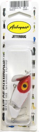 Arbogast Jointed Jitterbug Topwater Bass Fishing Lure, Excellent for Night Fishing, White/Red Head, 2 1/2", 3/8 oz