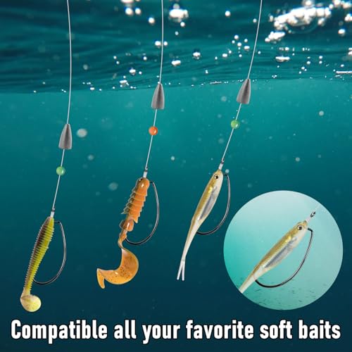 Dr.Fish 50 Pack EWG Hooks, Bass Fishing Worm Hooks Freshwater Extra Wide Gap Texas Carolina Rigs - size: #1/0-50 Pack