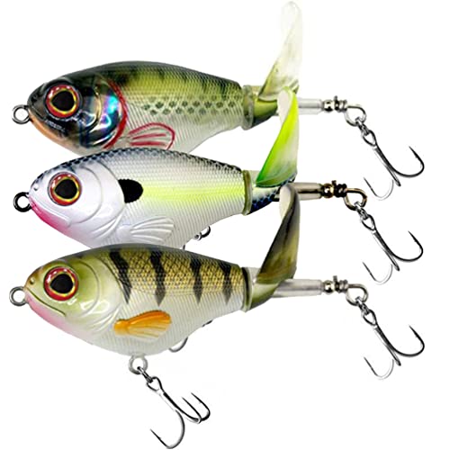 Topwater Fishing Lures 3pcs Fishing Bait Kit Bass Fishing Lure with Floating Rotating Tail Trout Pike Perch Swimbaits AH7517 2.95in Saltwater Plopper Bait Teasers Gift for Men Musky Lures