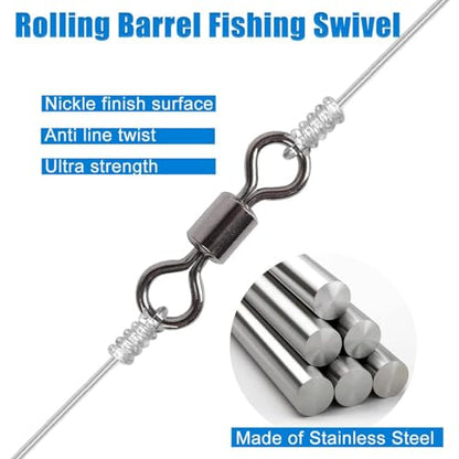 250pcs Fishing Swivel Rolling Barrel Swivel Stainless Steel Swivels Corrosion Resistance Black Nickle Connector for Freshwater Saltwater Fishing Tackle #2#4#6#8#10 - size: #3/0-220LB-50PCS