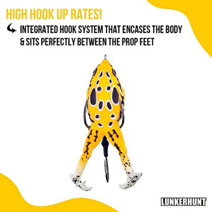 LUNKERHUNT - Frog Bait for Bass Fishing | Soft Hollow Body Weedless Frog for Bass Fishing and Trout | Weedless Realistic Bait Frog Lure, Freshwater with Sharp Hooks Lures and Double Propellers Feet - style: Sunrise