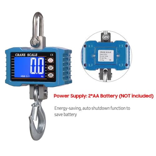 Hanging Scale, Geevorks Digital Crane Scale 1000KG/ 2204lbs, Industrial Crane Scale LCD Backlight with Unit Change/Data Hold/Tare/Zero for Construction Site Farm Hunting Fishing Outdoor Work