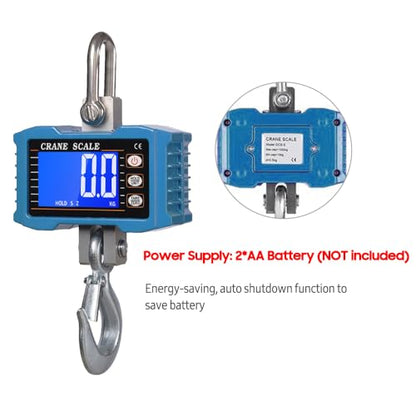 Hanging Scale, Geevorks Digital Crane Scale 1000KG/ 2204lbs, Industrial Crane Scale LCD Backlight with Unit Change/Data Hold/Tare/Zero for Construction Site Farm Hunting Fishing Outdoor Work