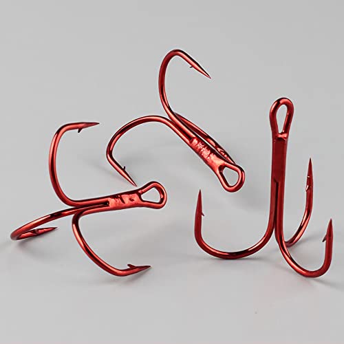 Fishing Treble Hooks - Sharp Strong Red Treble Fishing Hooks High Carbon Steel Triple Hooks Round Bend Barbed Fish Hook for Saltwater Freshwater Size #14-1/0 - size: 60pcs-1/0