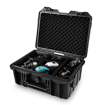 Fishing Reels Storage Case 15Inches,Heavy Duty Waterproof Fishing Wheel Protective Hard Case, Tackle Collection Holder Box, 9pcs Adjustable Shockproof Dividers (Black) - color: Black