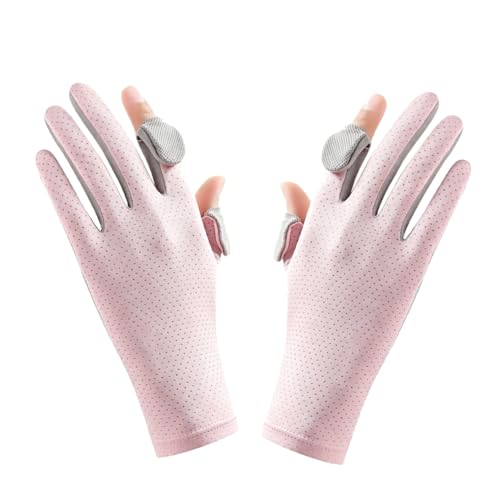MiOYOOW Sun Protection Glove, 2PCS Fingerless Fishing Gloves Breathable Mesh Gloves with Non-Slip Silicone Palm for Men Women Driving Cycling - color: Pink, style: Women'S