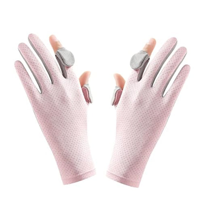 MiOYOOW Sun Protection Glove, 2PCS Fingerless Fishing Gloves Breathable Mesh Gloves with Non-Slip Silicone Palm for Men Women Driving Cycling - color: Pink, style: Women'S
