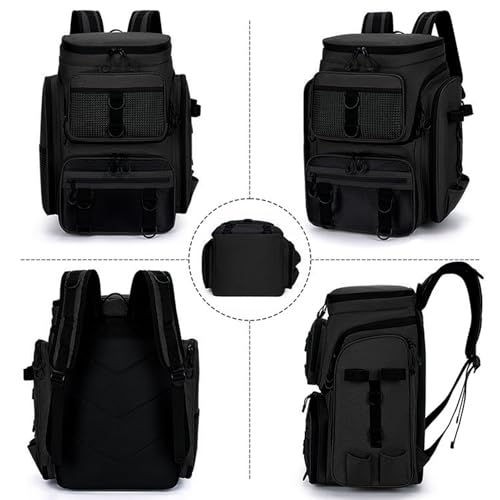 Lixada Fishing Backpack with Rod Holder, 42L Large Capacity Waterproof Oxford Fabric Tackle Backpack for Fishing, Hiking, Camping, 31x28x48cm Black Fishing Gear Bag - color: Black
