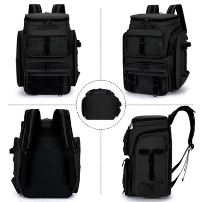 Lixada Fishing Backpack with Rod Holder, 42L Large Capacity Waterproof Oxford Fabric Tackle Backpack for Fishing, Hiking, Camping, 31x28x48cm Black Fishing Gear Bag - color: Black
