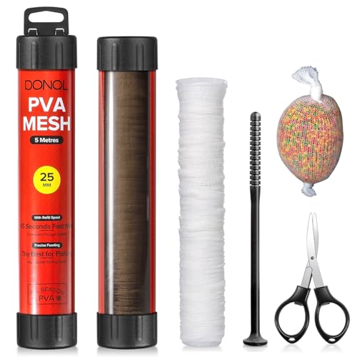 DONQL 5M PVA Mesh Carp Fishing with Scissors, 45" Fast Water Soluble Mesh Bags Refill Bait with Plunger, PVA Bags Carp Fishing Refill Stocking for Boilie Rig Pellets Bags Holder - size: 25mm